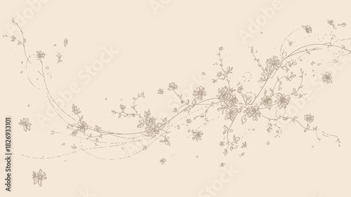 Elegant vintage floral pattern on light background. Delicate botanical illustration for wedding invitations, borders, and decorative designs.