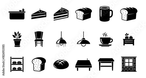 Silhouette icons of food, furniture, and home essentials