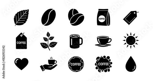 Silhouette coffee icons set: from beans to mugs