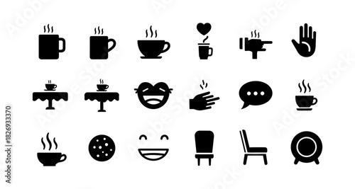 Silhouette icons: coffee, communication, and relaxation for modern design
