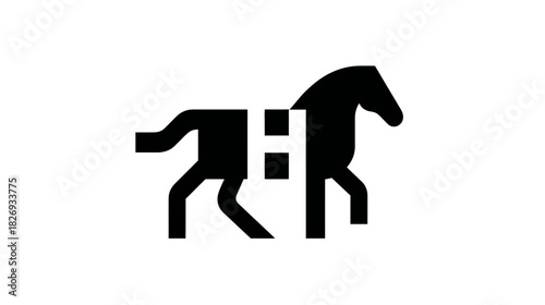 Modern black horse logo concept with geometric styling and integrated letter H, elegant animal symbol icon graphic design element.