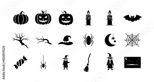 Halloween silhouettes: pumpkins, candles, spiders, and more