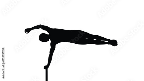Calisthenics athlete performing one arm side lever black silhouette isolated fitness and strength concept