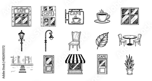 Coffee shop elements collection in hand drawn style