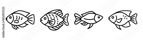 Cute fish drawing vector illustration, fish clip art, fish outline, sea life, aquarium fish art
