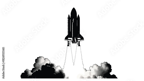 Space Shuttle liftoff silhouette vector illustration isolated on white startup business concept
