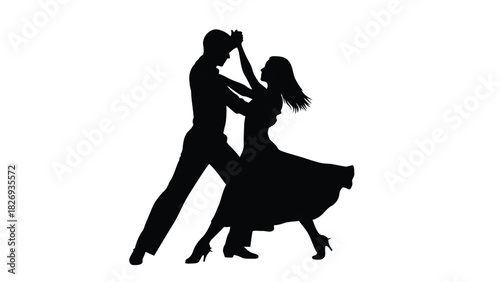 Ballroom dancing couple black silhouette vector illustration isolated on white romantic elegance