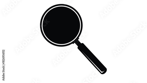 Simple black magnifying glass with white outline for search and investigation, tool for finding and exploring, flat vector, clean style, icon design, vector art, isolated on white background