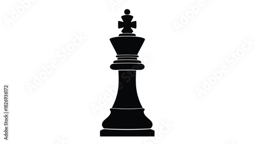 Elegant black chess king piece with a cross on top, strategic game, competitive sport, intellectual challenge, board game, flat vector, logo design, isolated on white background