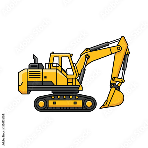 Cartoon Excavator Detailed Vector Illustration of a Yellow Construction Vehicle