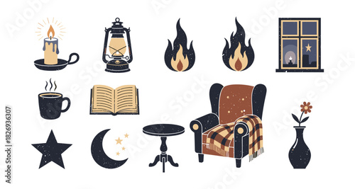 Cozy rustic winter elements with retro furniture and decor