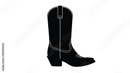 A single black cowboy boot depicted in a minimalist, flat design style