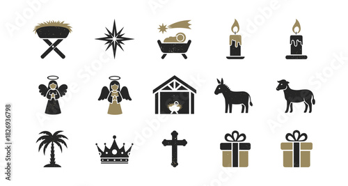 Christmas nativity icons: traditional silhouette designs for festive celebrations