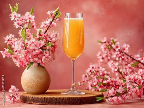 Bellini cocktail in a champ...