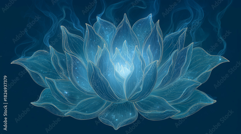 Fototapeta premium vishudda fifth chakra turquoise throat chakra illustration emitting energy and white blue light