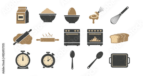 Vintage kitchen baking elements with grainy texture for culinary design