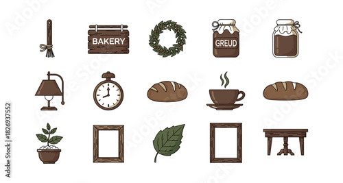 Rustic bakery elements with vintage charm and natural accents