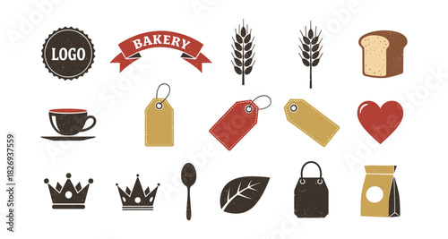 Vintage bakery and coffee shop icons with rustic style elements