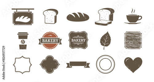 Vintage bakery icons and coffee elements set for retro design projects