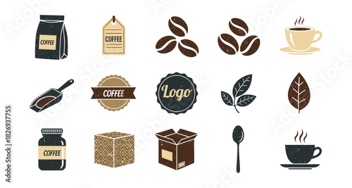 Vintage coffee elements for cafe branding and design projects
