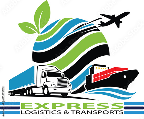 Global Express Logistics and Transportation Services logo with Eco Friendly Shipping Solutions