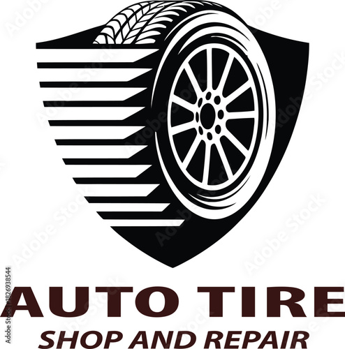 Auto Tire Shop and Repair Service Logo with Modern Design Black