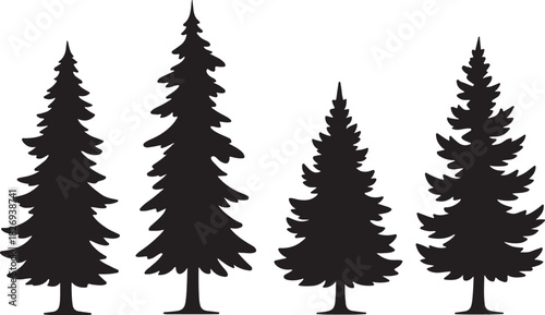 Collection of four evergreen pine tree silhouettes.