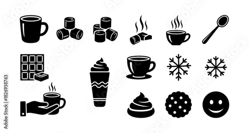 Silhouette set of coffee, hot drinks, and sweet treat icons