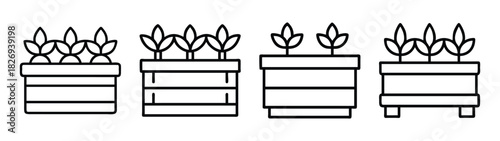 Vector illustration of potted plants home gardening container gardening minimalist style line art design