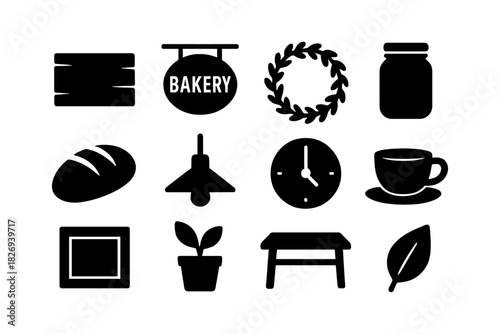 Minimalist bakery icons set for cafe and kitchen design projects