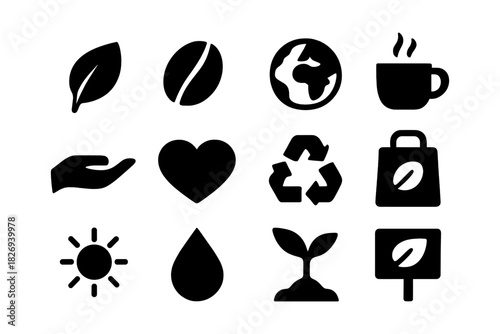 Eco-friendly icons set for sustainable living and environmental awareness