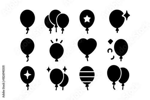 Silhouette balloon icons set: creative party designs for celebration themes