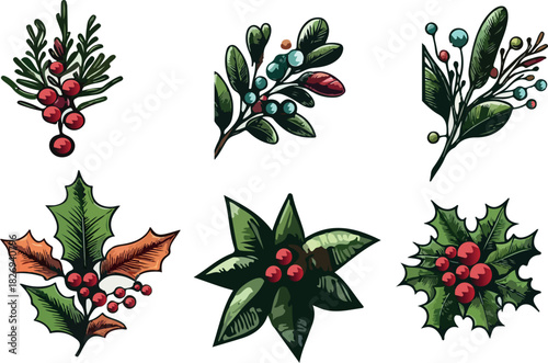 christmas botanicals plotter logo icon vector white background