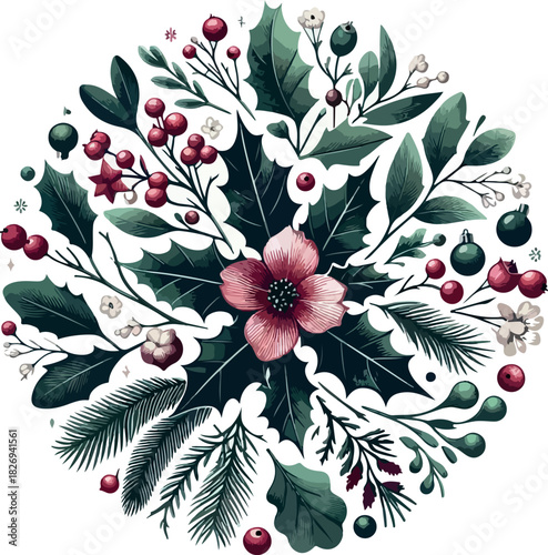 Christmas botanicals plotter logo icon vector white background .