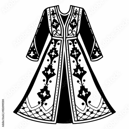 Traditional black and white ornate robe illustration
