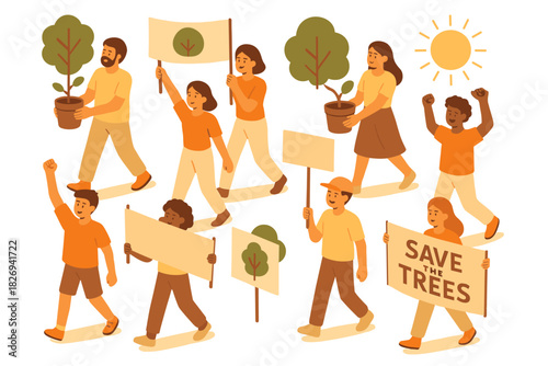 Eco-friendly protest: diverse group advocates for reforestation and environmental awareness