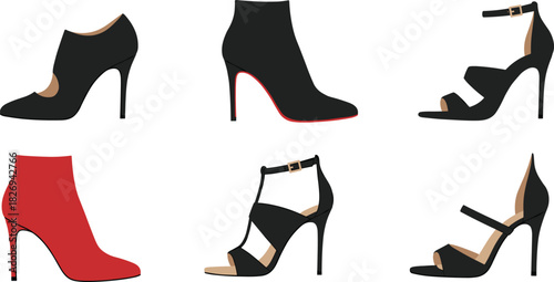 Stylish High-Heeled Women’s Shoes Collection Featuring Diverse Designs, Colors, and Fashion Footwear Layout for Apparel Vector and Retail Display