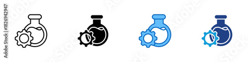 Controlled Experiment Multiple Style Icon Design Vector - flask with a gear representing controlled experiments, repeatability, precision, and structured testing