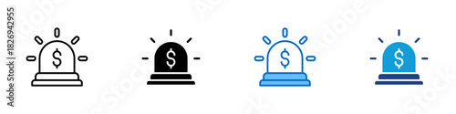 Emergency Funds Multiple Style Icon Design Vector - alarm light with a dollar sign in the center and radiating lines, representing financial safety reserves and urgent savings preparation