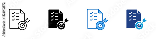 Objective Result Multiple Style Icon Design Vector - checklist with a target symbolizing unbiased evaluation, measurable results, and accurate scientific outcomes