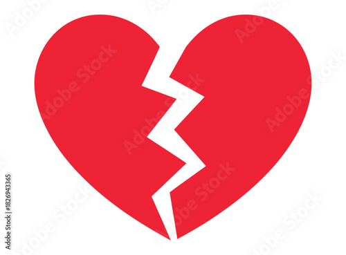 A red heart symbol is broken into two pieces by a jagged white line.