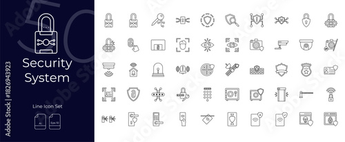 Security System Line Editable Icons set