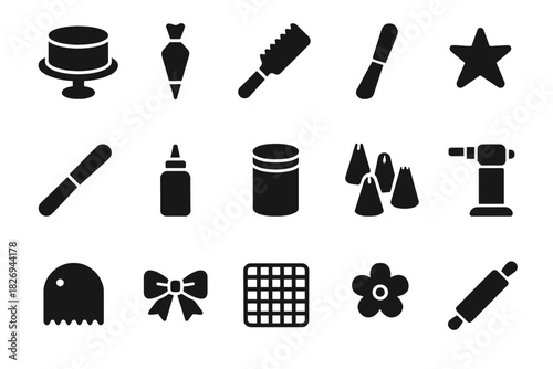 Silhouette icons: baking tools and decorations collection