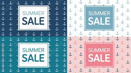Summer Sale Promotion with Anchor Pattern Backgrounds discount offer