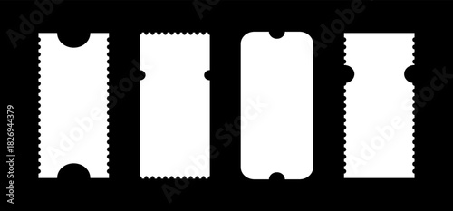 Admit one tickets mockups. Flat empty templates. Ticket pattern for theater, festival, cinema, circus, casino, club. Simple boarding blanks, lottery, minimalist sale coupons. Blanks backgrounds layout