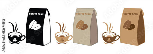Coffee Bean Packaging and Cup Icon Set