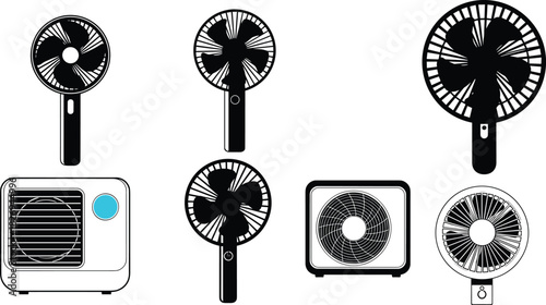 Fan, Cooling, Breeze, Airflow, Vent, Circulator, Blower, Appliance, Device, Electric, Portable, Compact, Household, Gadget, Machine, Cooler, Ventilator, Utility, Accessory, Silhouette
