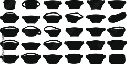 Fanny pack silhouettes collection, waist bag vector artwork, fashion accessories illustration, travel pouch design, stylish utility belt, cad drawing flat vector illustration