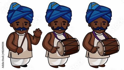 Celebrate cultural traditions with this cheerful dhol player cartoon illustration, perfect for festivals and events