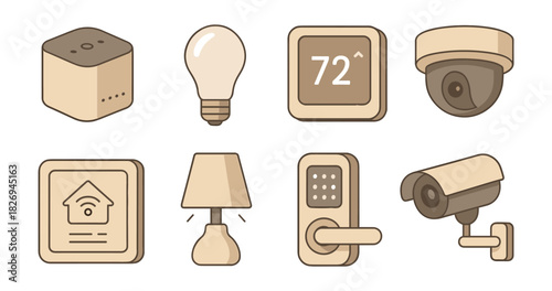 Smart home devices set in flat design featuring gadgets and technology